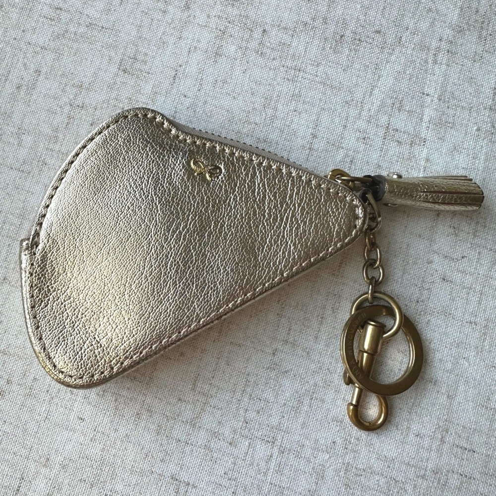 Anya Hindmarch Pizza Slice Wink Gold Leather Coin Purse Keychain Charm - Picture 5 of 8